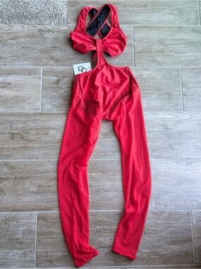 New AA Dance Costumes Red Unitard Mesh Legs